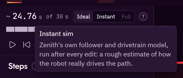 The Playback control, with the Instant sim tooltip open